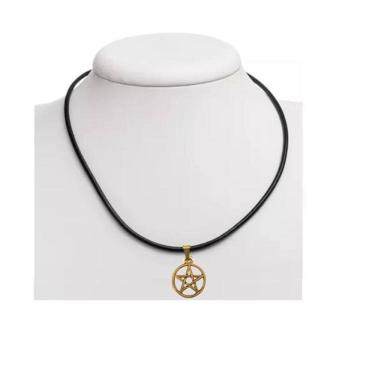 Imagem de Colar Pentagrama Prateado sintético Pingente 25X20 Mm