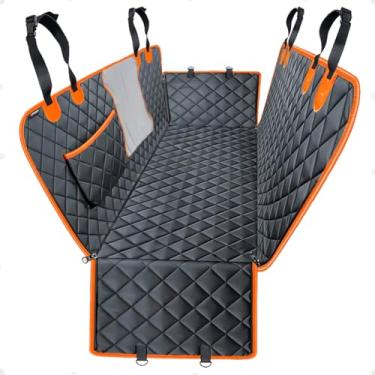 Imagem de Capa Protetora para Banco de Carro, Impermeável, Luxo para Cães e Gatos, Preta com Laranja, com Alças de Fixação