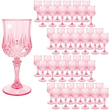 Imagem de FXKS Pacote com 48 taças de vinho, taças de vinho de plástico transparente, taças de plástico vintage para festas, taças de água de cristal reutilizáveis para recepção de casamento, suprimentos de