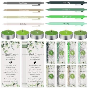 Imagem de Spakon 60 conjuntos de lembrancinhas de chá de bebê para convidados, incluindo velas sem cheiro, canetas esferográficas multicoloridas, cartão de agradecimento, sacos OPP, presentes para chá de bebê