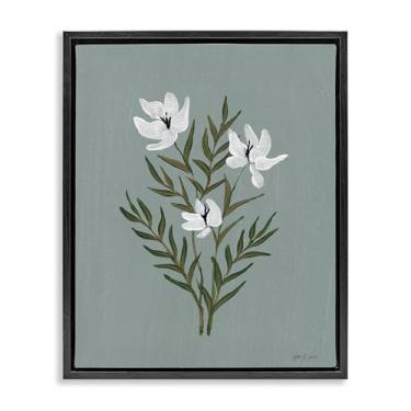 Imagem de Stupell Industries Arte de parede em tela flutuante azul ardósia pequena flor preta emoldurada por Yvette St. Amant, 21 x 17