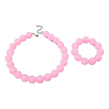 Imagem de NOVYRA Colar colorido com contas grossas para mulheres, colar de gargantilha de contas redondas de acrílico colorido, ajustável, de resina neon, grandes, colares de contas redondas feitas à mão, joias