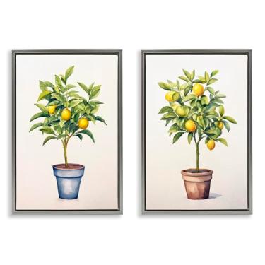Imagem de Stupell Industries Conjunto de tela flutuante emoldurada cinza de serenata cítrica em vaso de 2 peças por Andrea Haase, 25 x 17