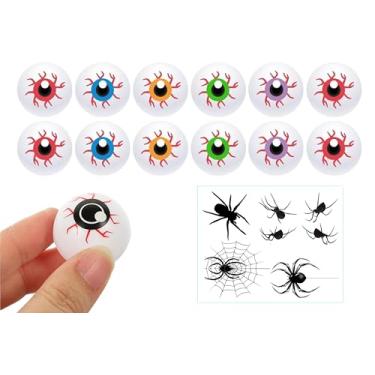 Imagem de Yeahgoshopping Bolas falsas de zumbi de pingue-pongue de plástico para Halloween, brinquedo de gato, decoração ou tênis de mesa - 12 peças com várias cores + 1 tatuagem de aranha aleatória