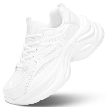 Imagem de Kvovzo Tênis feminino grosso, moderno, plataforma, casual, para pai, confortável, caminhada, corrida, esporte, trabalho, academia, atlético, Branco, 38