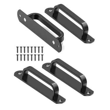 Imagem de Anobeyi Maçaneta deslizante de porta de celeiro de 14 cm - Puxadores de armário de alumínio para gaveta, armário, chuveiro/vidro/galpão/cozinha/portas de portão de garagem com parafusos (4, preto)