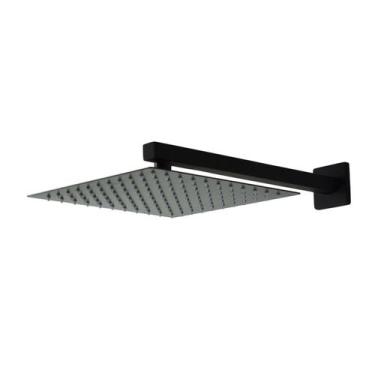Imagem de Ducha Chuveiro Black 25x25 Slim Inox Com Braço 36 Cm Fosco - AMG Metai