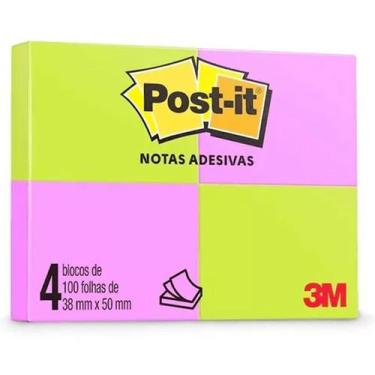 Imagem de Bloco adesivo 38x50 100 fls verde e roxo POST-IT 3M