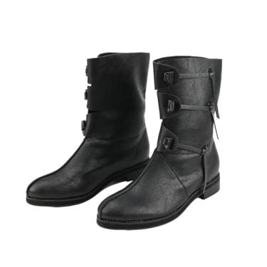 Imagem de Botas masculinas renascentistas medievais cosplay com cadarço vintage pirata viking sapatos amarrados para festa de Halloween, Preto, 44