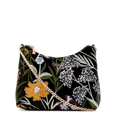 Imagem de GUESS Bolsa de ombro Zalina com zíper superior, preta multi