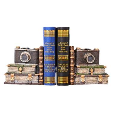 Imagem de OUFEIJIA Ornamentos de resina, suportes de livros, suportes de livros, adereços para fotografia, retro, câmera, quarto, estante, casa, sala de estar, organizadores de livros