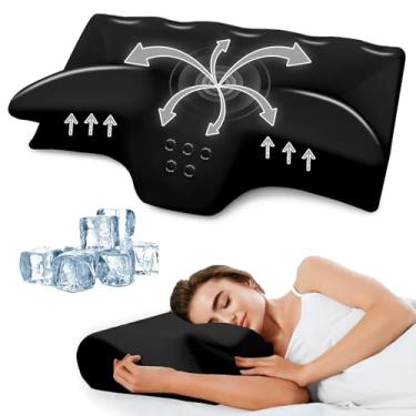 Imagem de Travesseiro cervical de pescoço para alívio da dor, travesseiros ergonômicos de espuma viscoelástica para dormir, travesseiro de suporte de pescoço sem odor para dormir de estômago lateral e traseira