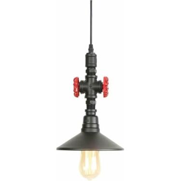 Imagem de WLHAZMWY Candeeiro pendente vintage industrial luminária pendente em forma de tubo de água lâmpada suspensa de ferro chique luminária ajustável E27 (ondas de golfinho)
