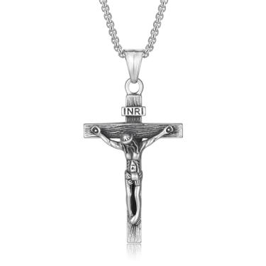 Imagem de HEXALOVA Colar de cruz para homens, corrente de cruz de prata, pingente de aço inoxidável para mulheres, colar gótico, joia cristã gótica, Aço inoxidável, Sem Pedra Preciosa