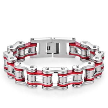 Imagem de LAFATINA Pulseiras masculinas de corrente de elos de bicicleta pesada para dia dos pais pulseira de corrente de bicicleta masculina de aço inoxidável pulseira de 20 cm, Metal, Sem Pedra Preciosa