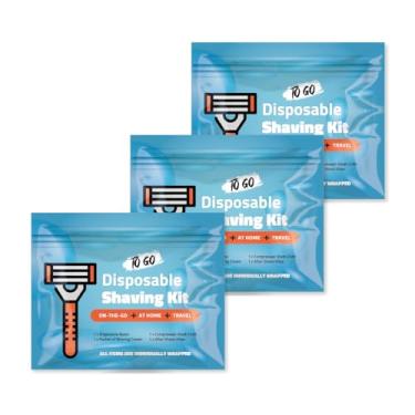 Imagem de Kit de barbear com navalha, creme de barbear, pano e lenço pós-barba – Conjunto de barbear masculino de viagem para hotéis, abrigos e divulgação – Pacote de cuidados descartáveis (azul) (3)