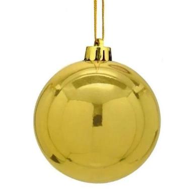 Imagem de Bola De Natal 15cm Dourada Brilhante Lisa Decoração Árvore de Natal Pe