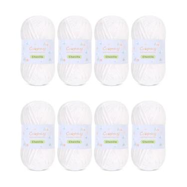 Imagem de Coopay Fio de chenille grosso para crochê e tricô, pacote com 8 unidades de 50 g - 65,6 metros, CYC #5, fio de veludo volumoso de 3,5 mm para crochê - adequado para artesanato de brinquedos de pelúcia