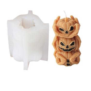 Imagem de Xidmold Molde de vela de abóbora de Halloween, ouça, fale, não veja o mal, molde de silicone de abóbora para vela de cera de soja, resina epóxi, sabão, enfeite de gesso, artesanato de Halloween