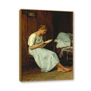 Imagem de Moldura externa de teca. Famosas pinturas a óleo, (sem título 09) de Albrecht Anker, reprodução impressa em tela, arte de cenário para decoração de sala de estar. 50 x 70 cm - 19,6 x 27,5 pol