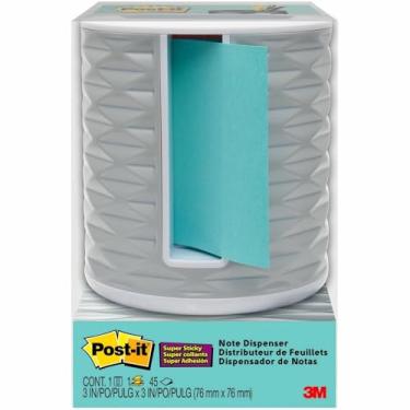 Imagem de Post-it Dispensador de notas com notas Post-it pop-up, base branca com padrão geométrico cinza, 1 Aqua Splash 7,6 cm x 7,6 cm, bloco de notas super pegajoso, material de sala de aula ou escritório