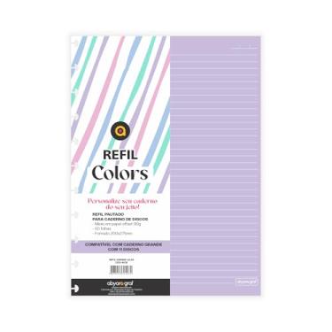 Imagem de Refil de folhas Lilás para Caderno de Discos Grande com 50 folhas com 11 furos abyara graf compatível com Caderno Inteligente