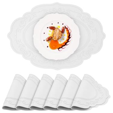 Imagem de yuuzue Jogo americano de silicone, conjunto de 6, jogo americano oval, resistente ao calor, impermeável, limpável, antiderrapante, protetor de mesa vintage para cozinha em relevo para ambientes