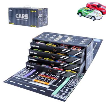 Imagem de Conjunto de 48 Carrinhos em Miniatura com Organizador Vertical, 6,8cm cada, Contêiner Preto com 4 Gavetas Deslizantes