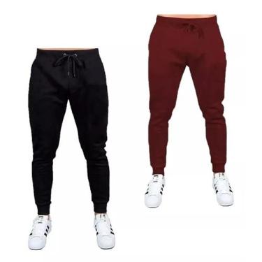 Imagem de Kit 2 Calça Moleton Jogger Masculina Acadêmia - lgamn, Bordô, Preto, G