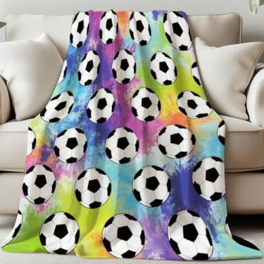Imagem de GLOBLELAND Manta de futebol colorida 130 × 139 cm esportiva macia aconchegante cobertor lavável felpudo para casa, escritório, quarto, cama, sofá, cadeira, presente