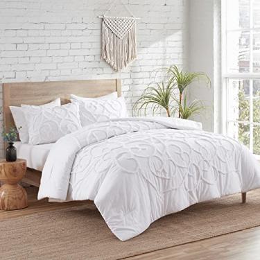 Imagem de Indigo Ink | Coleção Medalhão Tufted | Conjunto de Edredom Boho de Algodão Macio Branco Tufado, Solteiro, 2 Peças