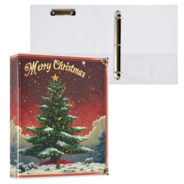 Imagem de Fichário de 3 anéis para árvore de Natal de 3,8 cm, fichários de três anéis com prancheta, serve para papel de 21 x 28 cm, 3 bolsos internos de PVC transparentes para material de escritório