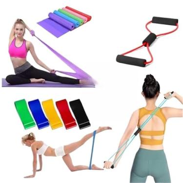 Imagem de Kit 7 em 1 elástico para exercícios: mini band, faixa elástica e extensor de treino resistência(mini band+faixa+ elástico 8)