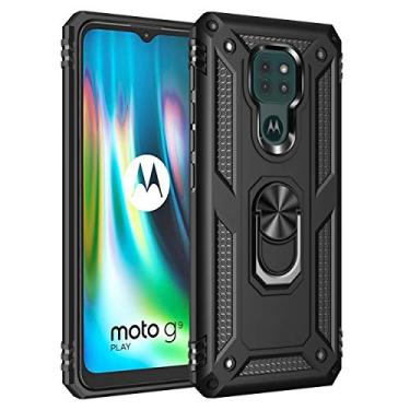 Imagem de SORAKA Capa para Motorola Moto E7 Plus com suporte de anel, capa protetora para Motorola Moto G9 Play, capa traseira de policarbonato rígido com placa de metal para suporte magnético de telefone e