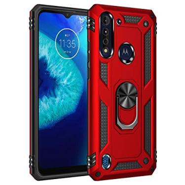 Imagem de SORAKA Capa para Motorola Moto G8 Power Lite com suporte de anel capa armadura Motorola Moto G8 Power Lite capa traseira de policarbonato rígido com placa de metal para suporte magnético de telefone