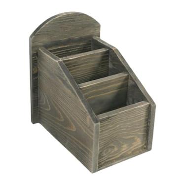 Imagem de AFXGUSD Porta-canetas para Mesa, Organizador de Mesa, 3 Compartimentos, Caixa de Armazenamento de Caneta Rústica Multifuncional, de Madeira, B, Tamanho real