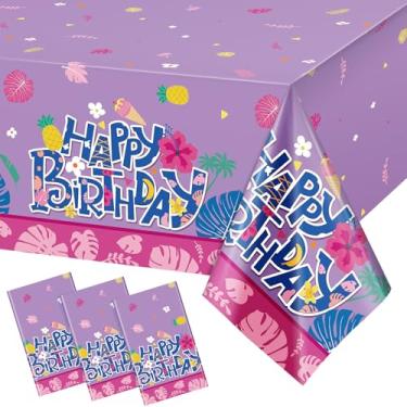 Imagem de Oudain 3 peças de toalhas de mesa havaianas de festa de aniversário de desenho animado de verão padrão de pano de mesa 278 x 137 cm Luau descartável plástico impermeável capas retangulares para