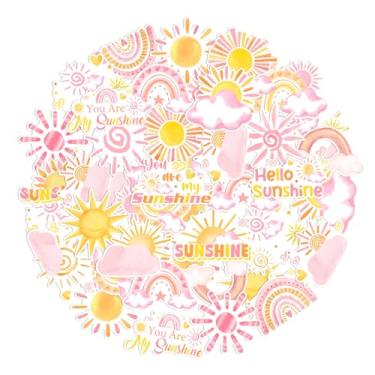 Imagem de Serencatcher 100 peças de adesivos de sol rosa, lembrancinhas de festa Sunshine 20 designs adesivos autoadesivos de sol de vinil para boho arco-íris sol aniversário chá de bebê decorações de festa