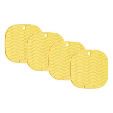 Imagem de Conjunto de Descansos de Panela Quadrado de Silicone Amarelo - 4 unidades - 17x17cm - Resistente ao Calor e Deslizamento - Livre de BPA