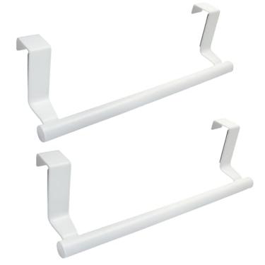 Imagem de Hitefu Pacote com 2 suportes de toalha de aço inoxidável sobre armário, toalheiro de ajuste universal para panos de prato, organização de cozinha e portas de armário (branco marfim)