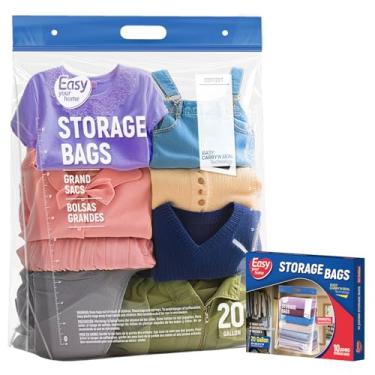 Imagem de EASYYOURHOME Sacos Ziplock grandes de 60 litros com alça e parte inferior, sacos de plástico reutilizáveis J para armazenamento de pano, viagem, deslocamento ao ar livre, freezer, livre de BPA, 61 x