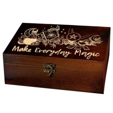 Imagem de arricraft 1 caixa de lembranças de madeira, grimórios de flores da lua, cartas de tarô, padrão gravado, retangular, pinheiro, caixa de tarô para armazenamento de joias de aniversário (24 x 14 x 9 cm)