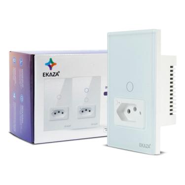 Imagem de Interruptor Inteligente 1 Botão Touch C\ Tomada 20A Wi-Fi Branco Google Home e Alexa EKAT-T218-1WB