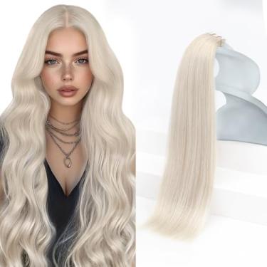 Imagem de Sunny Hair Extensões De Cabelo Com Fita Adesiva, Loiro Platinado, 20 Polegadas, Extensões De Cabelo Invisíveis, Cor De Cabelo Humano, 60 Extensões De Cabelo Humano Loiro Platinado Para Meninas, Adi