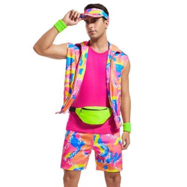Imagem de Traje de treino masculino dos anos 80 Yonroik Neon, 5 peças, 3GG, rosa