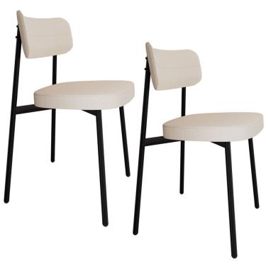 Imagem de Kit 02 Cadeiras Estofada Para Sala de Jantar Astrid Preto C01 Linho Palha - Lyam Decor