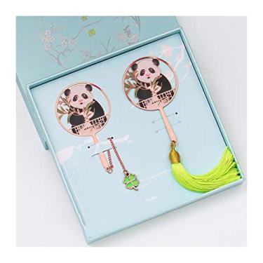 Imagem de SUNESA Marcador de página de metal panda - Marcador de página requintado bonito marcador de página de metal redondo com correntes e borlas Presente ideal para leitoras mulheres e crianças Marcador de