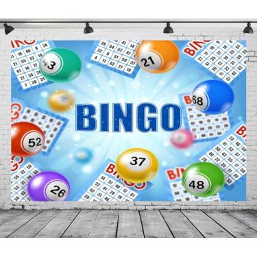 Imagem de Loccor 2,1 x 1,5 m Tecido Bingo Noite Tema Pano de Fundo Jogo Snooker Jogo de Snooker Cartão de Concurso Bola Vencedora Azul Bokeh Fundo Fotográfico para Decorações de Festa de Bingo Adereços de