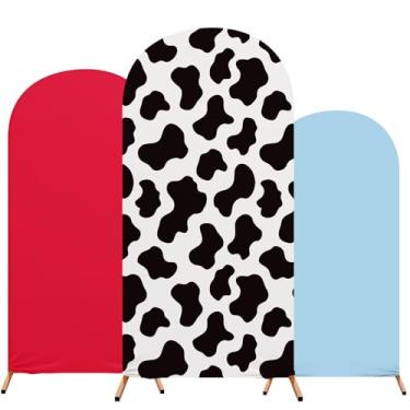 Imagem de RimCereal 3 conjuntos de capa de fundo de arco de festa com tema de vaca para decoração de festa de aniversário de vaca elastano 1,2 m, 1,5 m, 1,8 m para cerimônia de banquete de aniversário (azul)