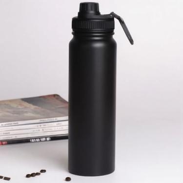Imagem de Garrafa Térmica de Água em Aço Inox, 800ml, Com Alça e Bico para Academia (PRETO)